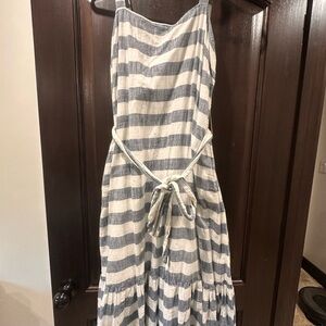 Chelsea & Theodore Navy and White Striped Midi Dress